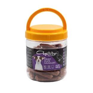 AGILITY Salchichas secas, XS-XL, Pato, cubo recompensas perros, 500g