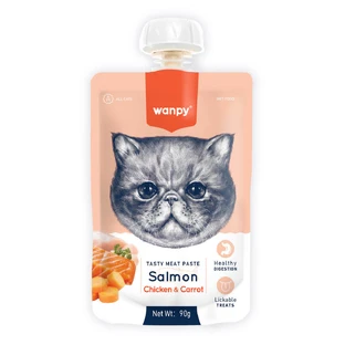 WANPY Tasty Tasty Meat Paste, Salmon and Chicken, cat reward bag, (puree), 90g