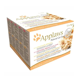 APPLAWS Chicken Selection Multipack, 4 saveurs ( Chicken, Chicken & Bacon, Chicken & Pumpkin, Chicken & Cheese), mixed pack, nourriture humide en boîte pour chats, 70g x 12