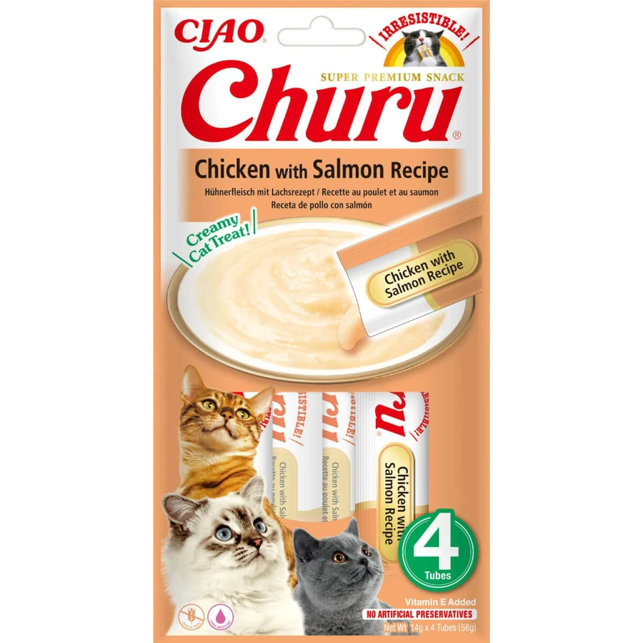 INABA Churu, Chicken and Salmon, sachet, cereal-free reward tube cats, (puree), 56g