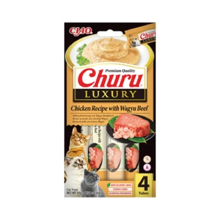INABA Churu Luxury, Thunfisch und Wagyu-Rind, getreidefreier Belohnungsbeutel für Katzen, (Püree), 56g