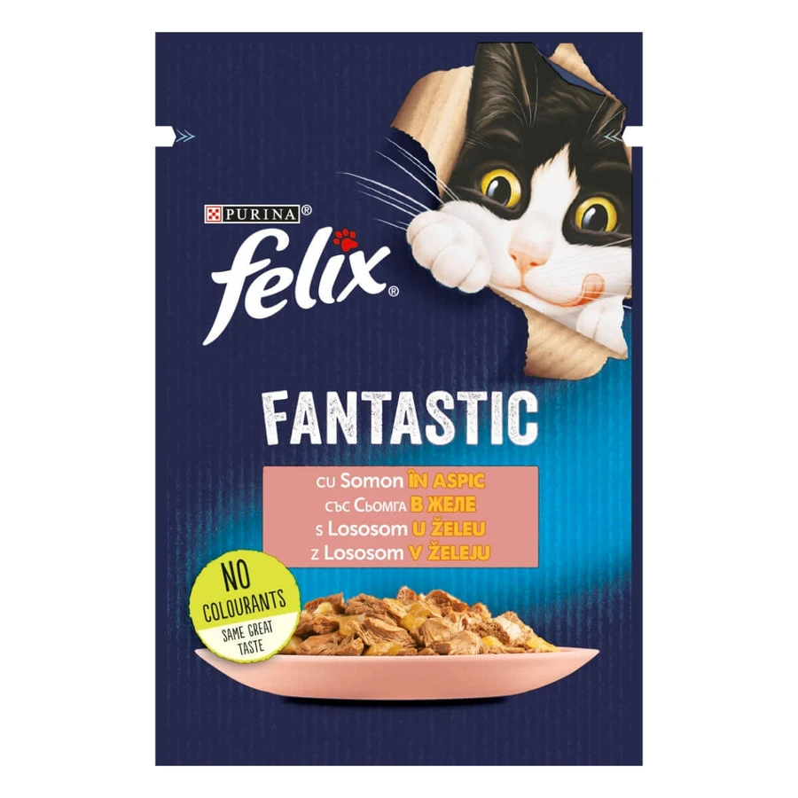 PURINA Felix Fantastic, saumon, sachet de nourriture humide pour chats, (en aspic), 85g