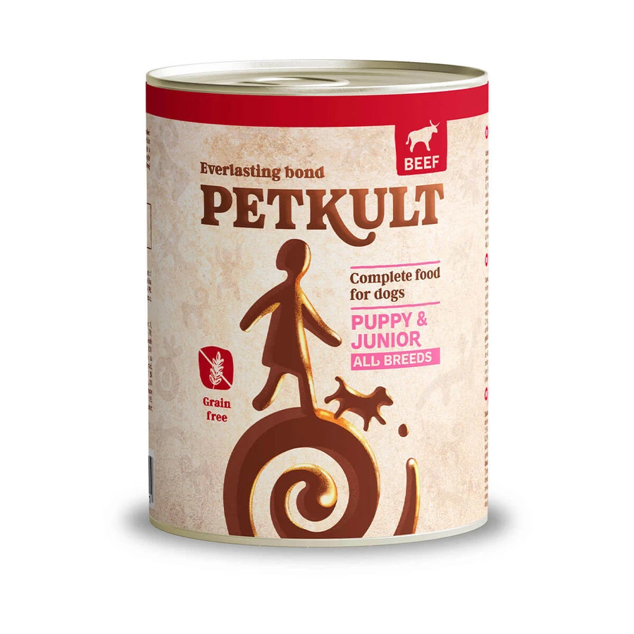 PETKULT Grain Free Junior, Rind, getreidefreies Nassfutter in Dosen für junge Hunde, 800g