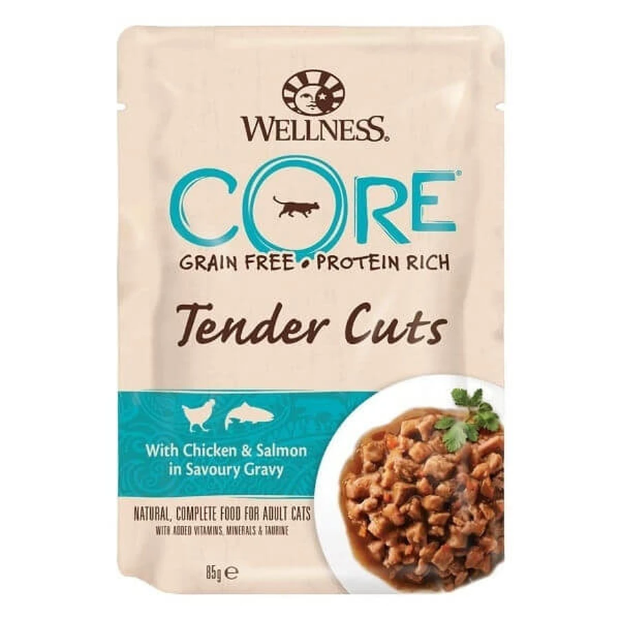 Wellness Core Cat Tender Cuts con Pollo y Salmón, en Salsa, 85 g