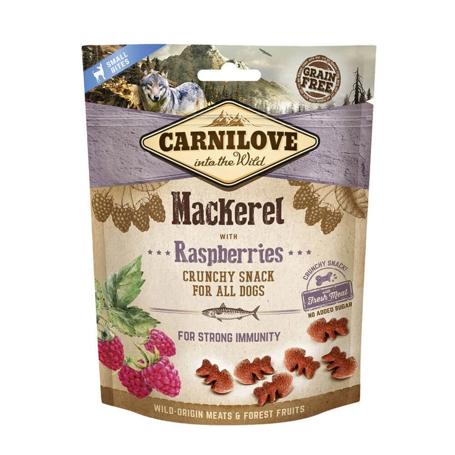 CARNILOVE Crunchy Snack, Mackerel with Raspberry, functional grain-free rewards dogs, immunity, 200g