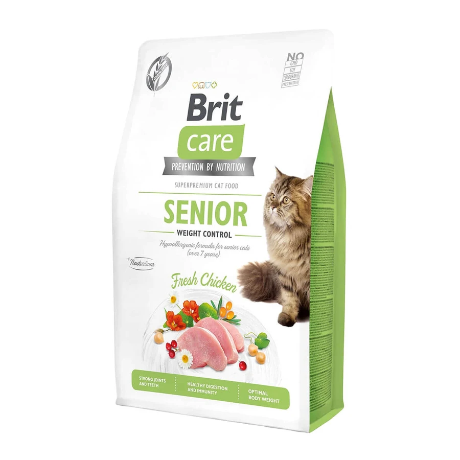 BRIT Care Senior Weight Control, Chicken, nourriture sèche sans céréales pour chats âgés, gestion du poids, 400g