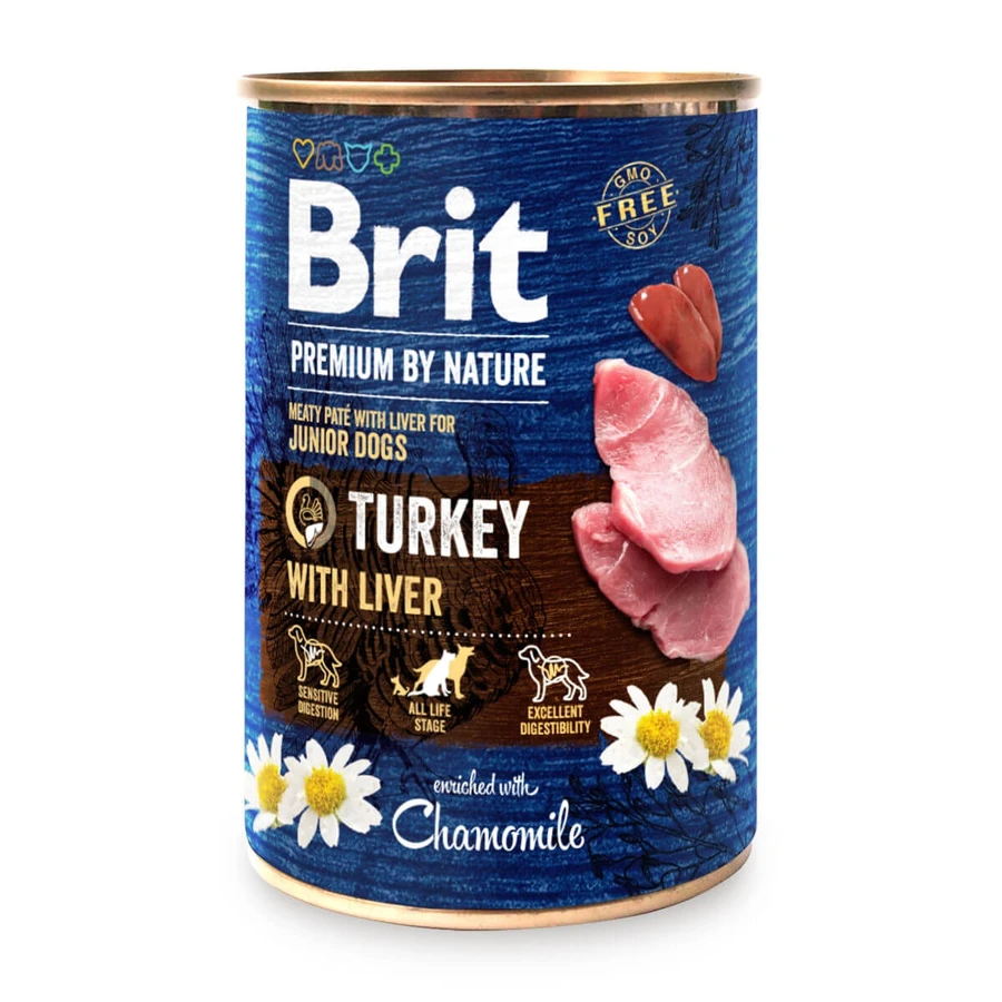 BRIT Premium By Nature Junior, Truthahn und Leber, getreidefreies Hundefutter in Dosen, (Pastete), 400g
