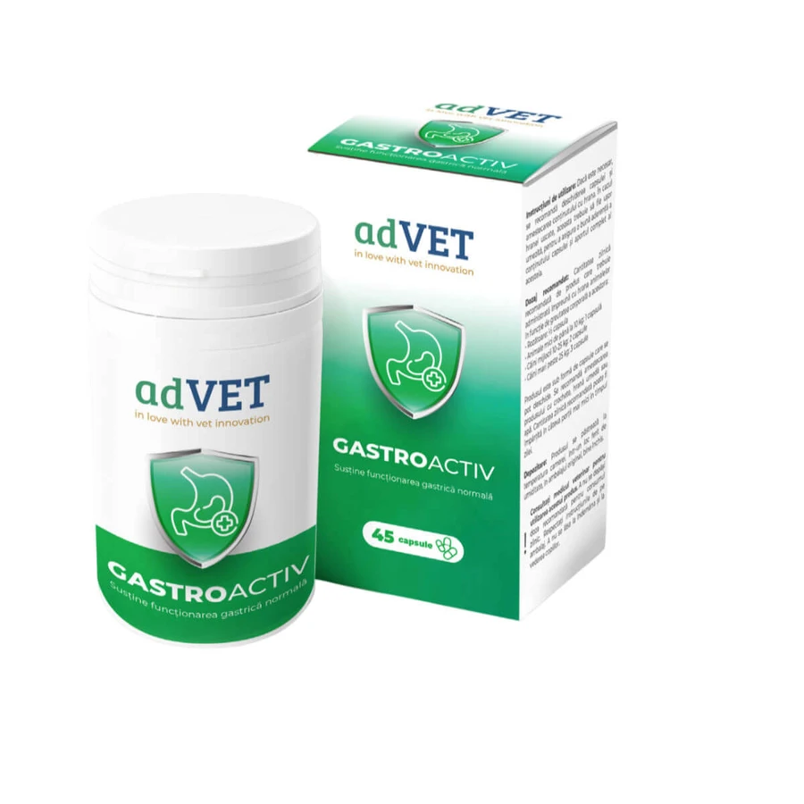 ADVET GastroActiv, XS-XL, supplément digestif pour chiens et chats, flacon de 45 gélules