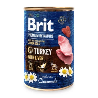 BRIT Premium By Nature Junior, Truthahn und Leber, getreidefreies Hundefutter in Dosen, (Pastete), 800g