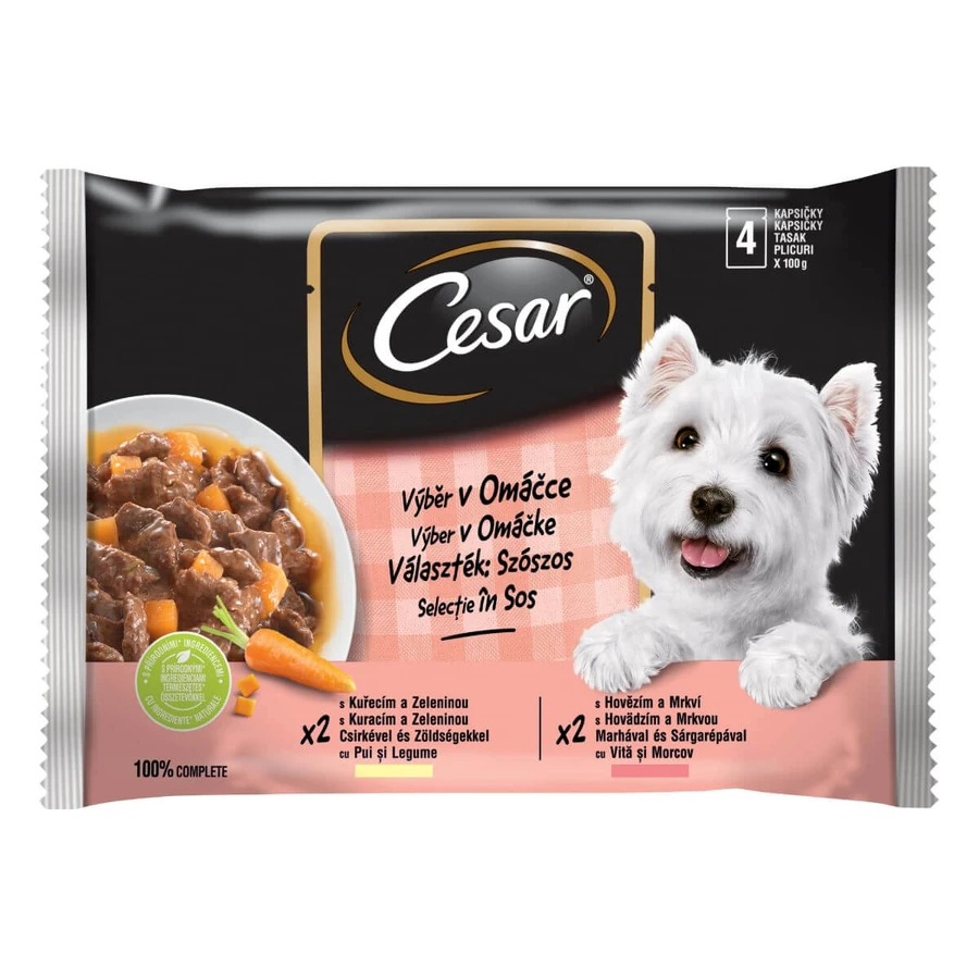 CESAR Selecciones, 2 sabores, envase mixto, sobre comida húmeda, (en salsa), 100g x 4