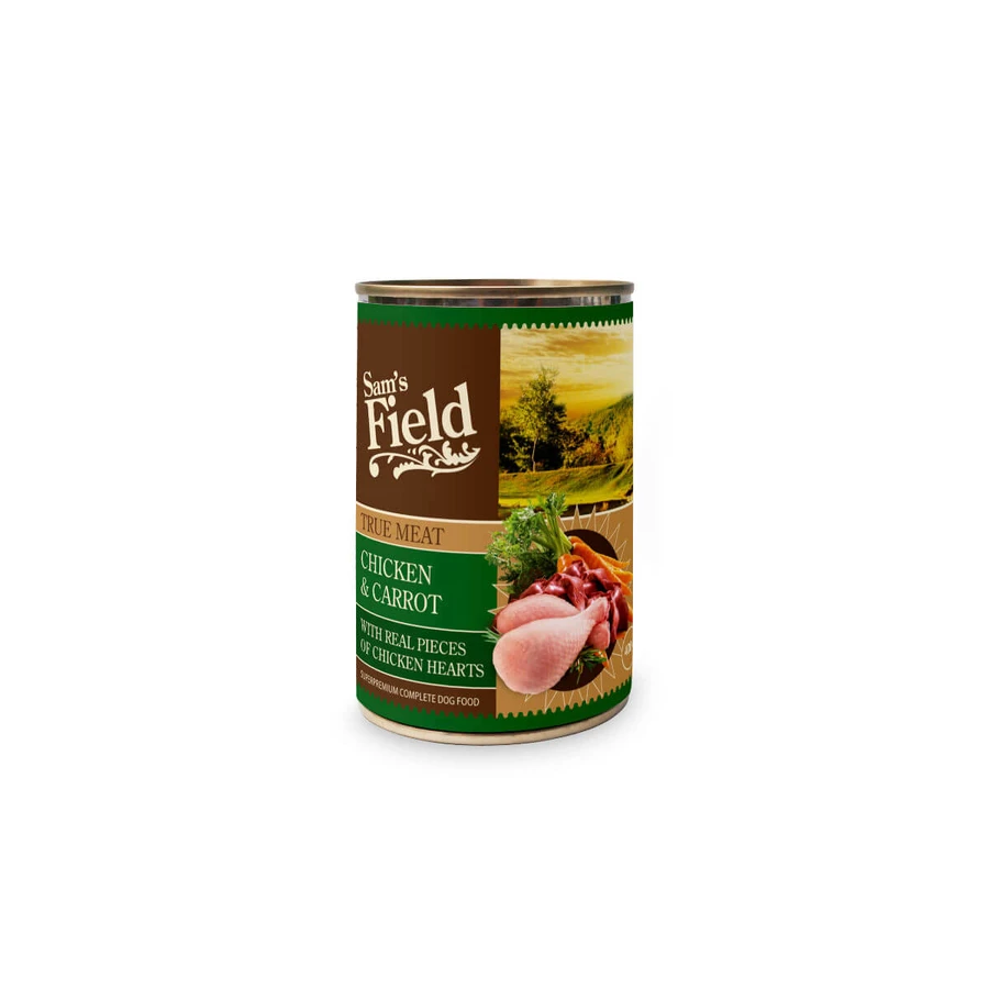 SAM'S FIELD True Meat, XS-XL, Chicken and Carrot, canned grain-free wet dog food, (in aspic), 400g