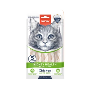 WANPY Niergezondheid Creamy Treat, Kip en Groente, functioneel beloningszakje voor katten, niersysteem, (puree), 70g, 70g