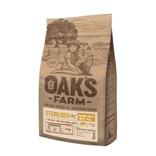 OAK'S FARM Sterilized, saumon, nourriture sèche, sans céréales, pour chats stérilisés, obésité, 400g