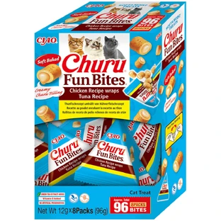INABA Churu Churu Fun Bites, Huhn und Thunfisch, getreidefreie Katzenbelohnungsbox, 96g