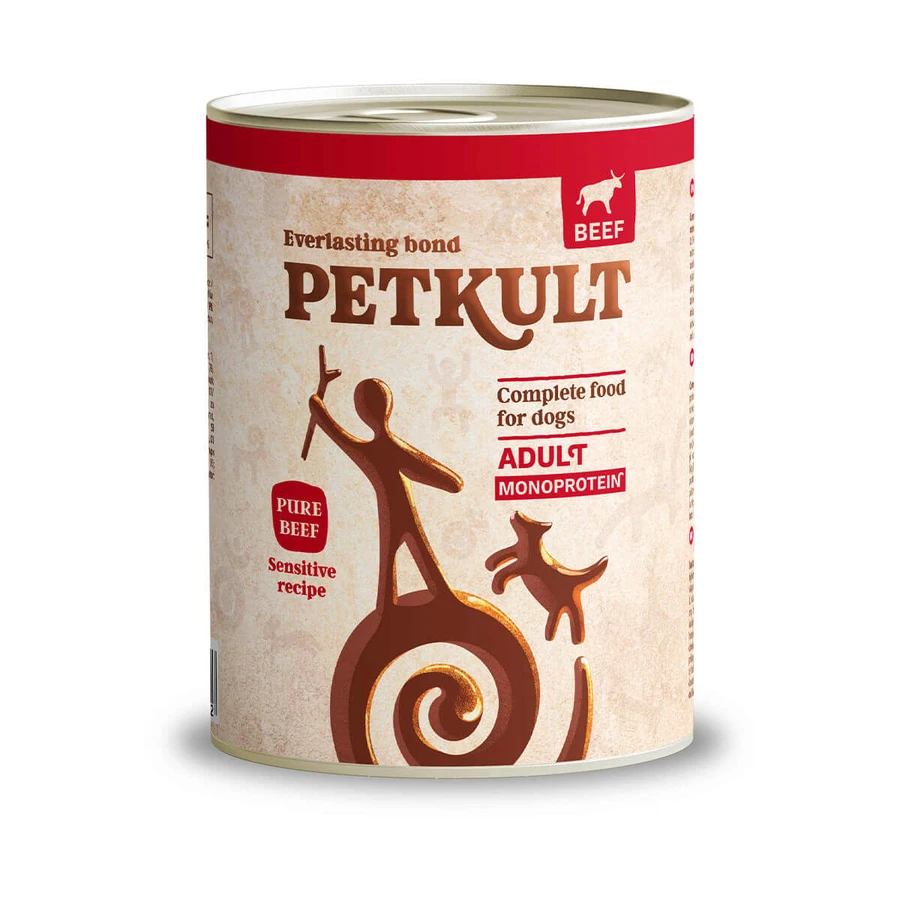 PETKULT Monoprotein Sensitive, Beef and Brown Rice, canned single protein grain free wet food for dogs, 800g
