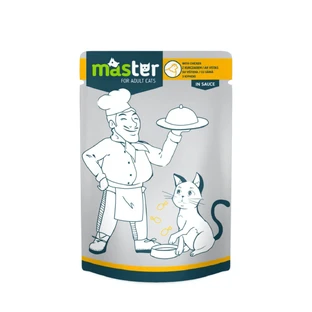MASTER, Kip, zakje natvoer voor katten, (in saus), 80g