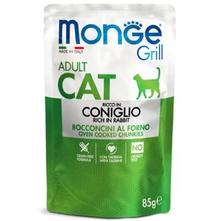 MONGE Grill, Kaninchen, Beutel getreidefreies Katzennassfutter, (in Aspik), 85g