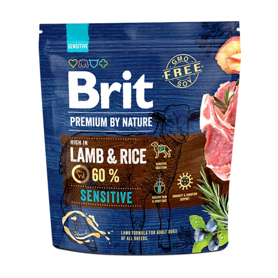BRIT Premium By Nature Sensitive, Lamm, Trockenfutter für Hunde mit Verdauungsproblemen, 1kg