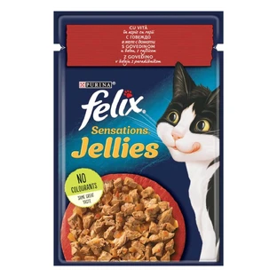 PURINA Felix Sensations, Rindfleisch mit Tomaten, Beutel Nassfutter für Katzen, (in Aspik), 85g