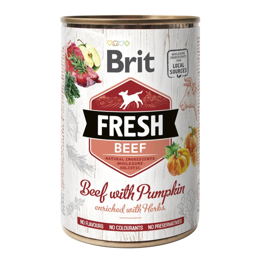 BRIT Fresh, Rind mit Kürbis, getreidefreies Nassfutter für Hunde in Dosen, (in Aspik), 400g