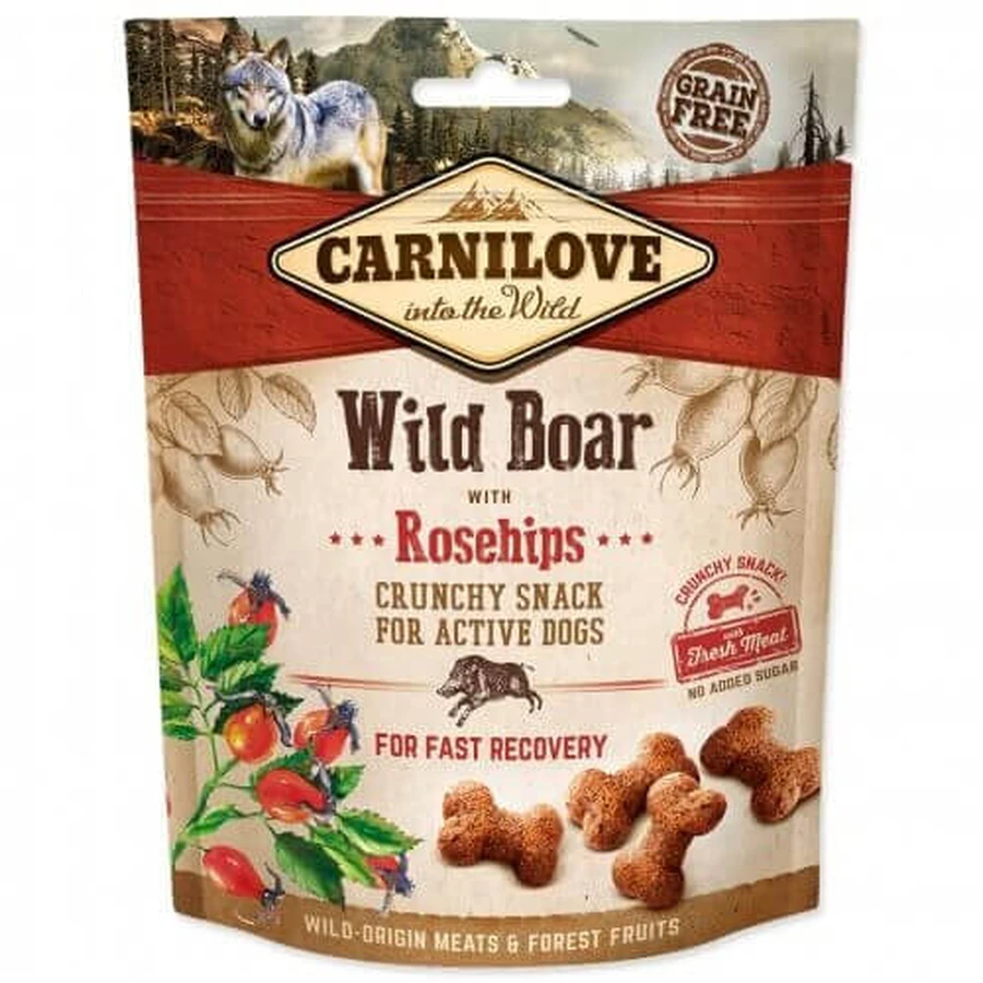 CARNILOVE Crunchy Snack, Wildschwein mit Hagebutte, funktionelle getreidefreie Belohnung für Hunde, Rekonvaleszenz, 200g