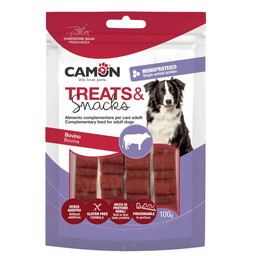 CAMON Rundvleesreep snack, XS-XL, Rundvlees, enkele proteïne beloningszakje voor honden, 100g