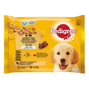 PEDIGREE Junior Gemengde Selectie, XS-XL, Vlees en Rijst, zakjes natvoer voor junior honden, (in aspic), multipack, 100g x 4verpakking