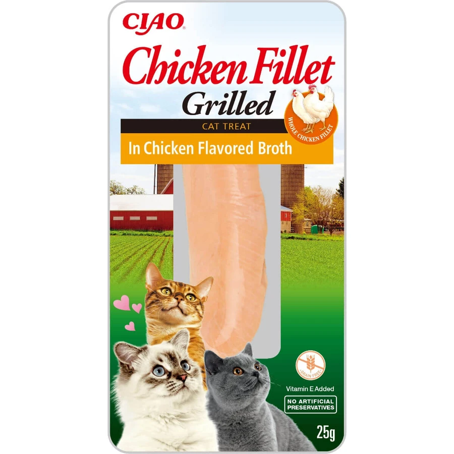 INABA Ciao Ciao Gegrilltes Filet, Huhn, Tütchen getreidefreie Katzenbelohnung, (in Sauce), 25g