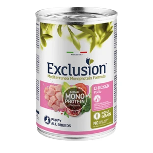 EXCLUSION Mediterraneo Mediterraneo Monoprotein Formula Puppy, XS-XL, Huhn, Ein-Protein-Nassfutter in Dosen für junge Hunde, (Pastete), 400g