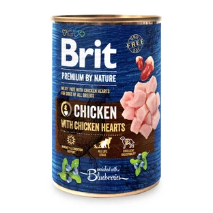 BRIT Premium By Nature, Kip en Harten, graanvrij hondenvoer in blik, (pate), 800g