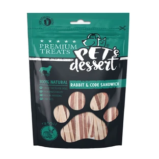 PET'S DESSERT Sandwich, XS-XL, lapin et cabillaud, sachet récompense sans céréales pour chiens, 80g