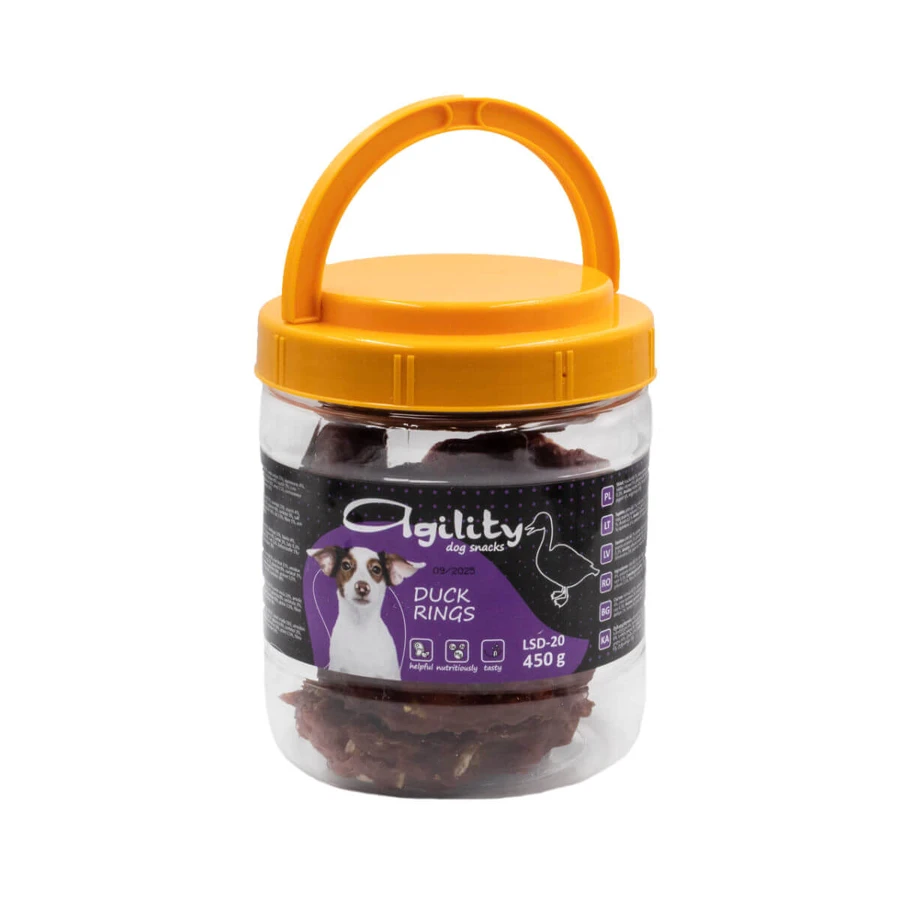 AGILITY Piel de Pato, XS-XL, cubo de recompensa para perros, 450g