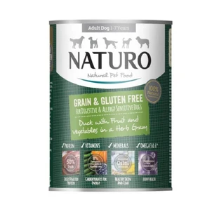 NATURO Grain Free, XS-L, Pato y Verduras, comida húmeda en lata sin cereales para perros, (en salsa), 390g