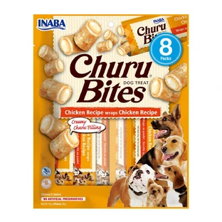 INABA Churu Bites, Pollo, golosinas para perros sin cereales, croquetas rellenas, 12g x 8