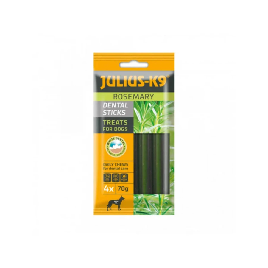 JULIUS-K9 Bâtonnets dentaires Romarin, XS-XL, Vanille, sac de récompense pour chiens, 70g