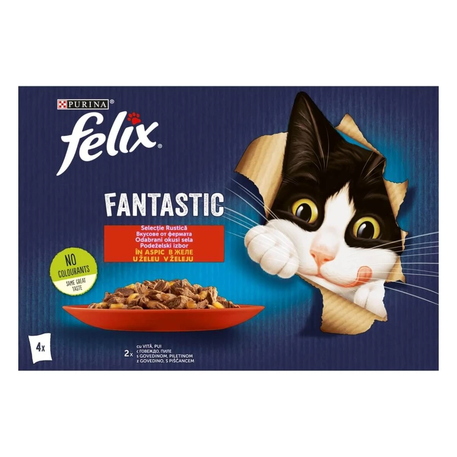 PURINA Felix Fantastic, 2 smaken (Vita en Kip), gemengde verpakking, zakjes natvoer, (in aspic), 85g x 4
