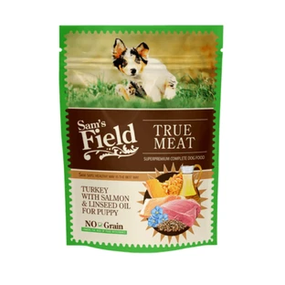 SAM'S FIELD Puppy, XS-XL, Turkey and Salmon, sachet grain-free wet food for junior dogs, (in aspic), 260g