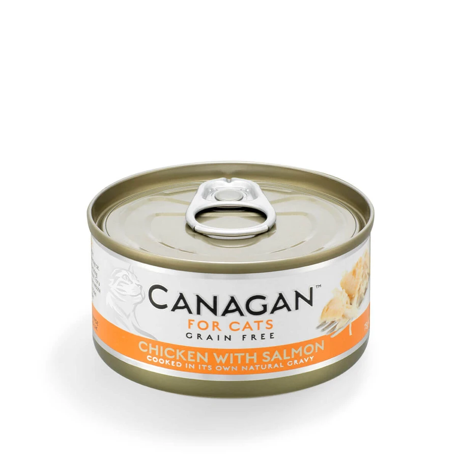 CANAGAN, Huhn und Lachs, getreidefreies Nassfutter in Dosen für junge und ausgewachsene Katzen, (im eigenen Saft), 75g