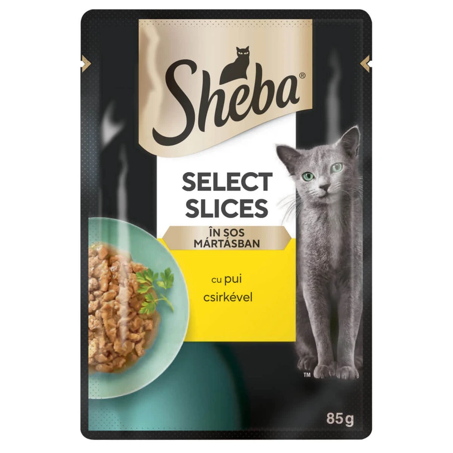 SHEBA Select Slices, Pollo, sobre comida húmeda para gatos, (en salsa), 85g