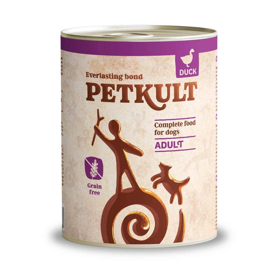 PETKULT Grain Free Adult, Ente, getreidefreies Nassfutter in Dosen für Hunde, 800g