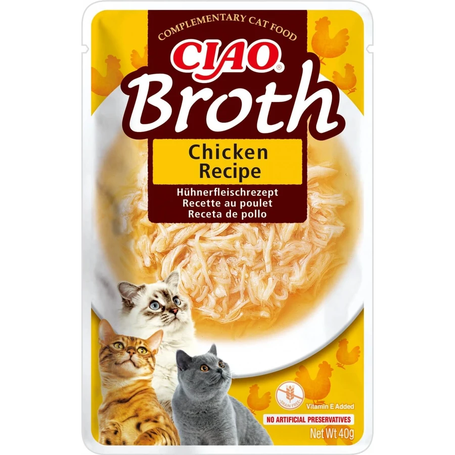 INABA Ciao Caldo, Pollo, sobre de comida húmeda para gatos sin cereales, (en sopa), 40g