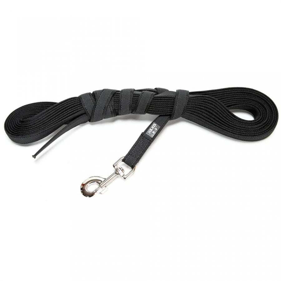 JULIUS-K9 Color & Gray, laisse antidérapante avec poignée pour chiens, 50kg, textile, ruban, 14mm x 5m, noir