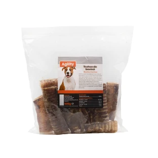 AGILITY Rindertrachee, XS-XL, natürlicher dehydrierter Belohnungsbeutel für Hunde, 500g