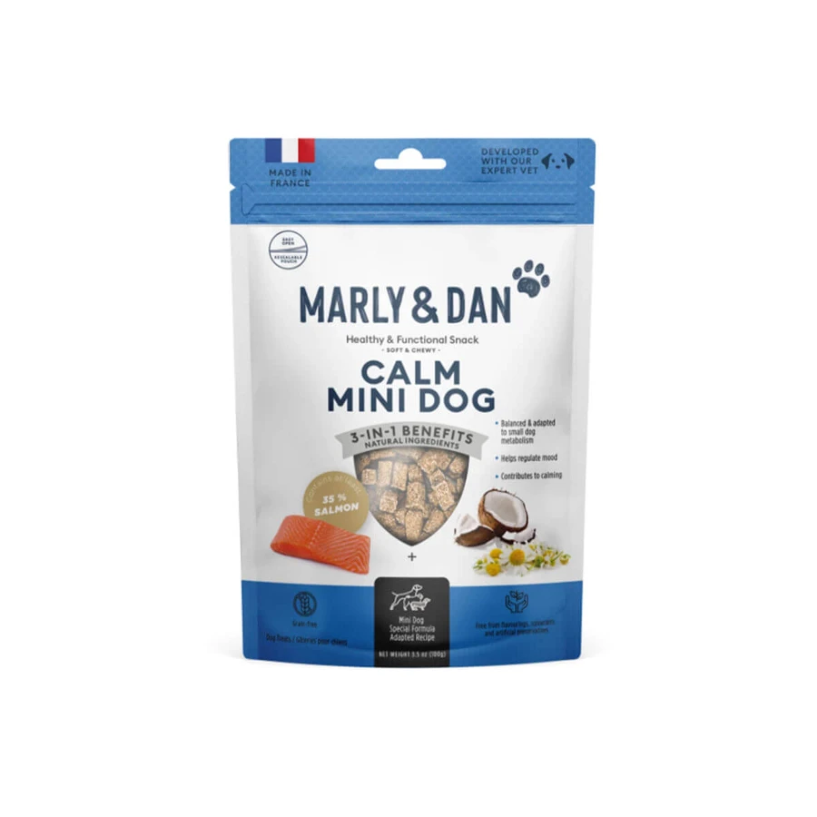 MARLY&DAN Calme Mini Dog, XS-S, Lachs, funktioneller getreidefreier Belohnungsbeutel für Hunde, Nervensystem & beruhigend, 50g