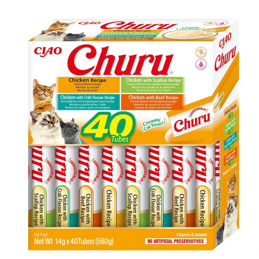 INABA Churu Churu Creamy Varieties, Kip, graanvrije beloning box katten, (puree), 560g
