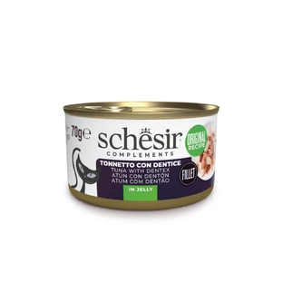 SCHESIR Complément en Gelée, Thon et Brochet, nourriture humide en conserve pour chats, (en aspic), 70g