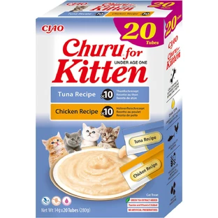 INABA Churu Creamy Creamy Kitten Varieties, Chicken and Tuna, grain-free reward box for junior cats, (pureed), 280g
