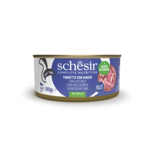 SCHESIR, Atún y Carne, comida húmeda en lata, (en aspic), 140g