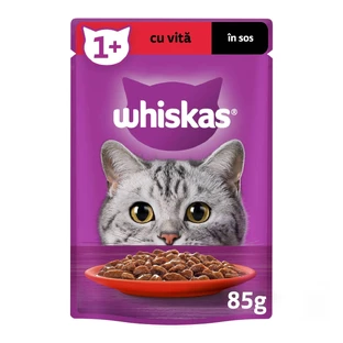WHISKAS, Ternera, sobre comida húmeda para gatos, (en salsa), 85g