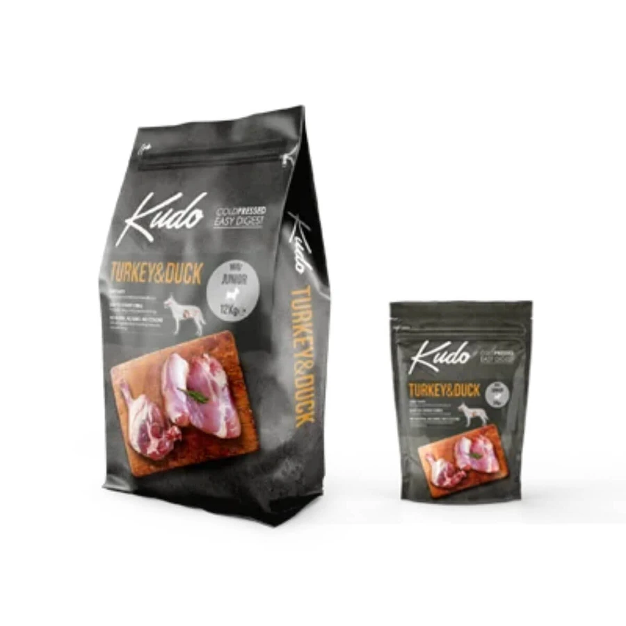 KUDO Medium en Maxi Breed, M-XL, kalkoen en eend, graanarm droogvoer voor honden, koud geperst, 3kg